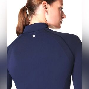 SWEATY BETTY Pullover Women’s Medium Navy Blue Seamless Half-Zip Long Sleeve Top